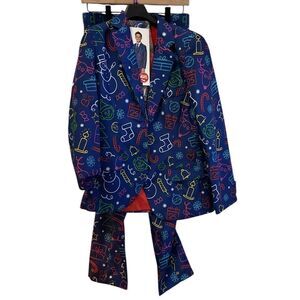 Fun Christmas Patterned Blazer and Pants Set